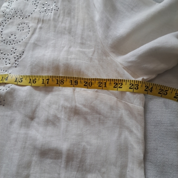 NWT JM Collection Linen Top Tunic Silver Rhinestones Roll-tap Sleeve Sz 18 (XL) - Picture 7 of 15